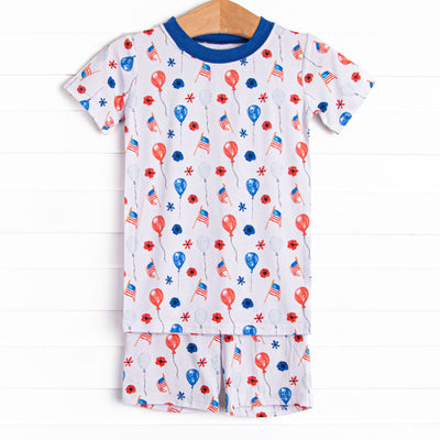 Flowers and Flags Bamboo Pajama Short Set, Blue