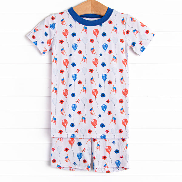 Flowers and Flags Bamboo Pajama Short Set, Blue
