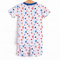 Flowers and Flags Bamboo Pajama Short Set, Blue