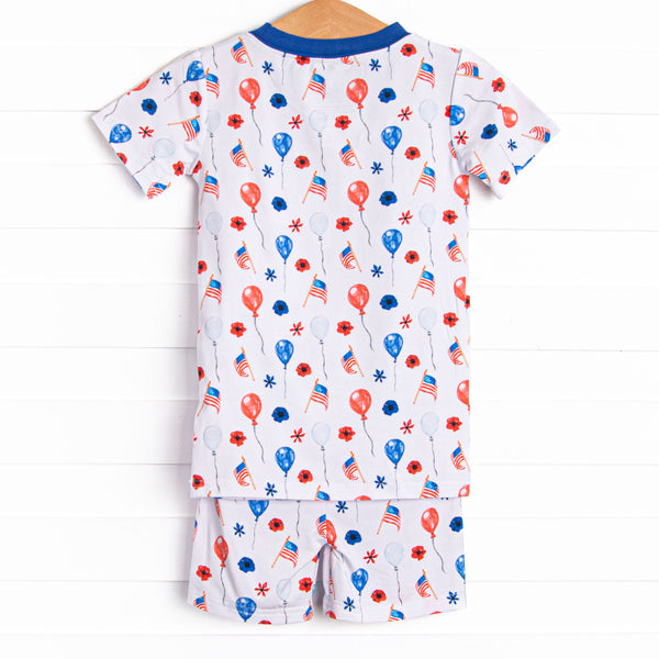 Flowers and Flags Bamboo Pajama Short Set, Blue
