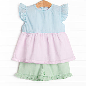 Coral Reef Color Block Short Set, Blue
