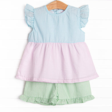 Coral Reef Color Block Short Set, Blue