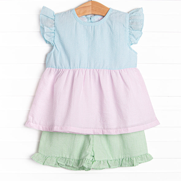 Coral Reef Color Block Short Set, Blue