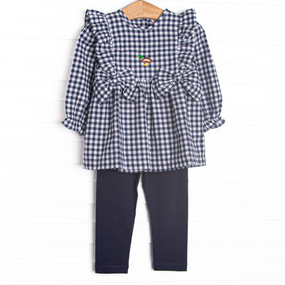 Waddle and Wade French Knot Embroidered Legging Set, Navy