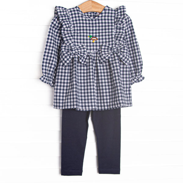 Waddle and Wade French Knot Embroidered Legging Set, Navy