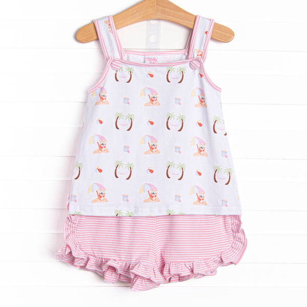 Corgi on the Coast Ruffle Short Set, Pink