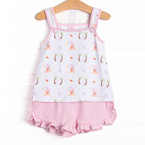Corgi on the Coast Ruffle Short Set, Pink