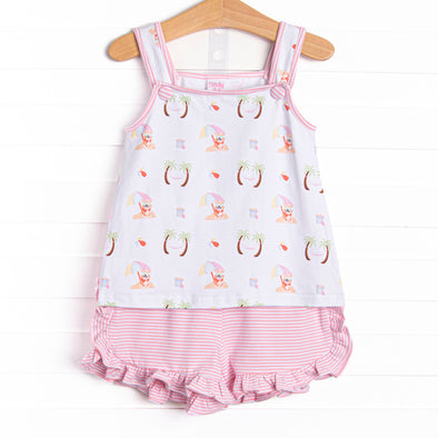 Corgi on the Coast Ruffle Short Set, Pink
