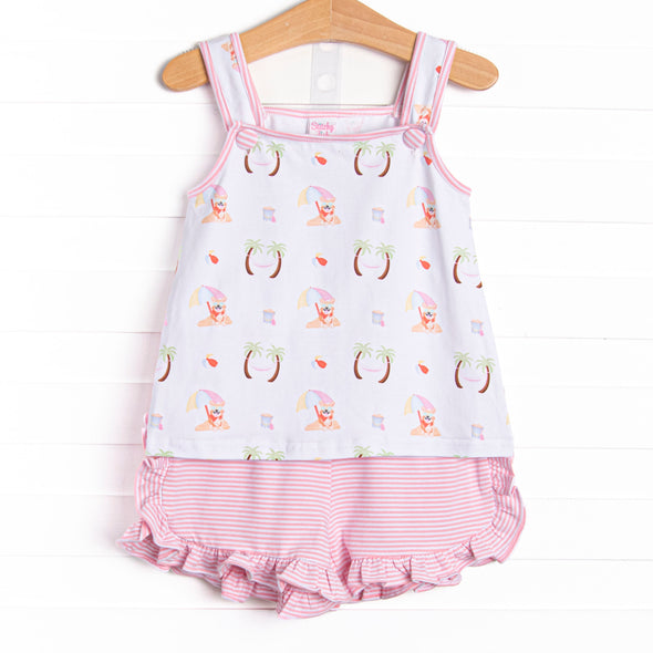 Corgi on the Coast Ruffle Short Set, Pink