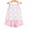 Corgi on the Coast Ruffle Short Set, Pink