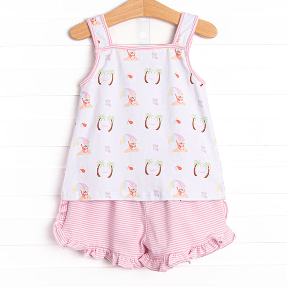 Corgi on the Coast Ruffle Short Set, Pink