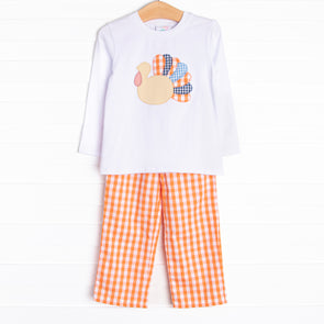 Taylor Trot Turkey Applique Pant Set, Orange