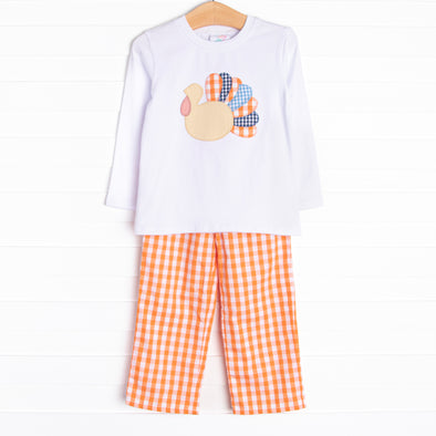 Taylor Trot Turkey Applique Pant Set, Orange