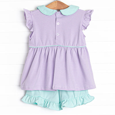Pippa Flutter Sleeve Short Set, Lavender Stripe