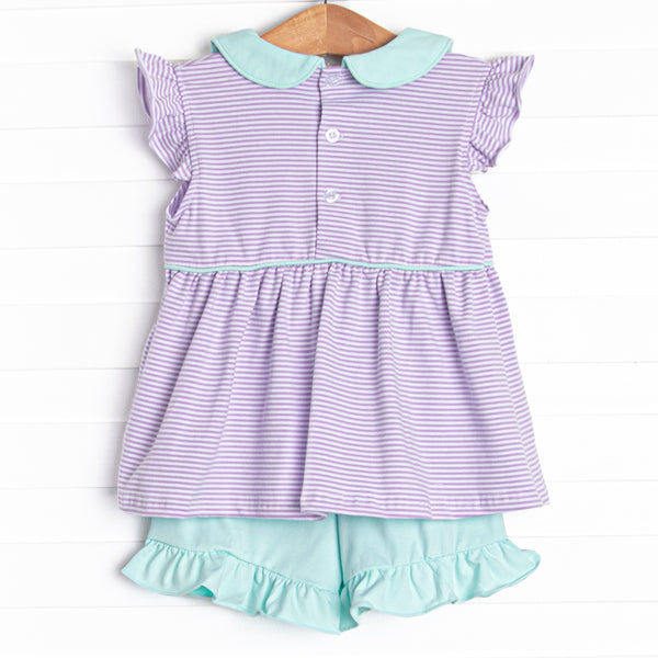 Pippa Flutter Sleeve Short Set, Lavender Stripe