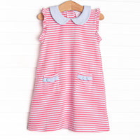 Susannah Pocket Dress, Light Blue and Medium Pink Stripe