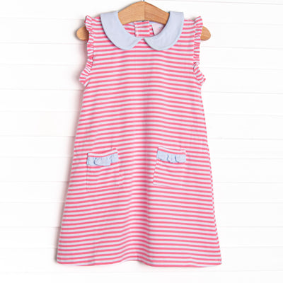 Susannah Pocket Dress, Light Blue and Medium Pink Stripe