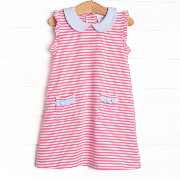 Susannah Pocket Dress, Light Blue and Medium Pink Stripe