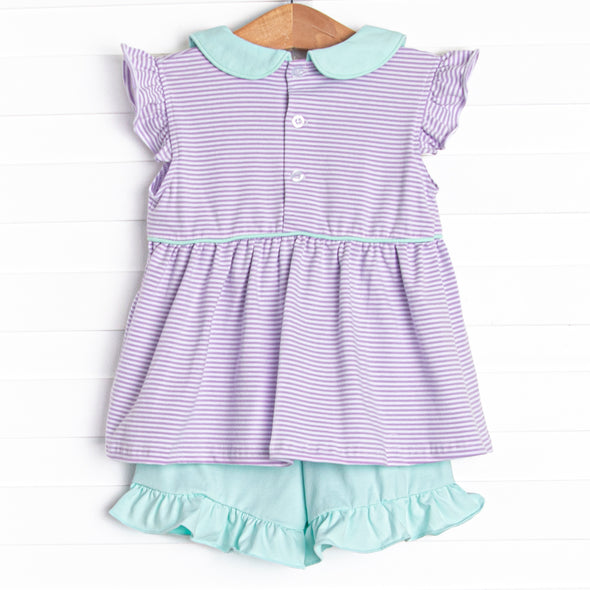 Pippa Flutter Sleeve Short Set, Lavender Stripe