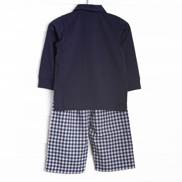Waddle and Wade French Knot Embroidered Polo Pant Set, Navy