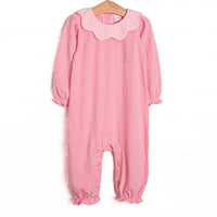 Petra Pink Scalloped Bib Romper, Pink