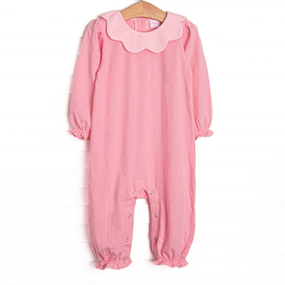 Petra Pink Scalloped Bib Romper, Pink