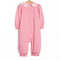 Petra Pink Scalloped Bib Romper, Pink