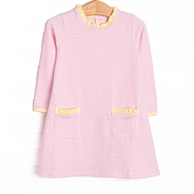 Grace Long Sleeve Pocket Dress, Yellow and Light Pink Stripe