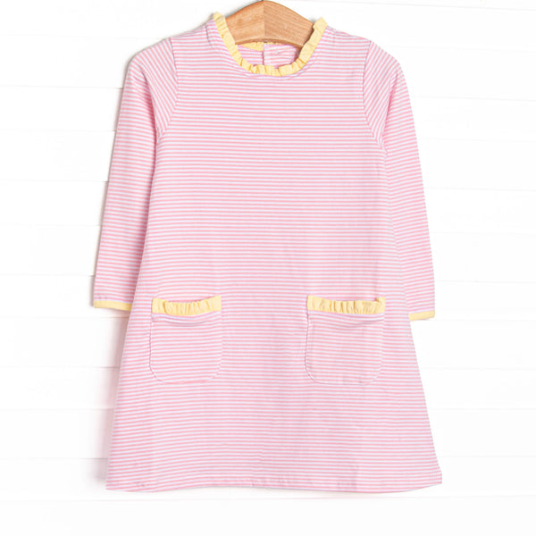 Grace Long Sleeve Pocket Dress, Yellow and Light Pink Stripe