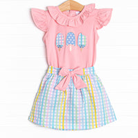 Pastel Popsicles Applique Skirt Set, Pink