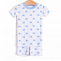 Whale Watch Bamboo Pajama Short Set, Blue