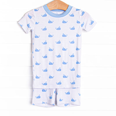Whale Watch Bamboo Pajama Short Set, Blue