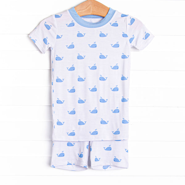 Whale Watch Bamboo Pajama Short Set, Blue