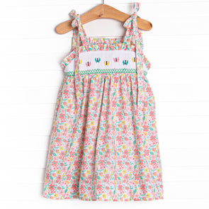 Garden Flutters Smocked Dress, Pink