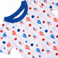 Flowers and Flags Bamboo Pajama Short Set, Blue