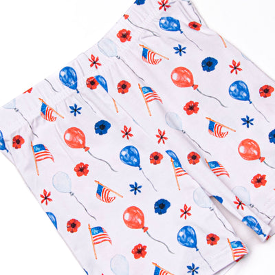 Flowers and Flags Bamboo Pajama Short Set, Blue