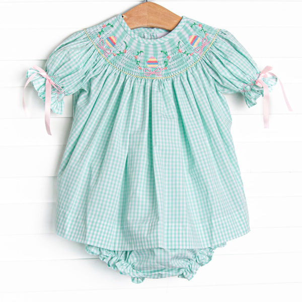 Egg-stra Special Sunday Smocked Diaper Set, Mint
