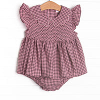 Berry Sweet Gingham Smocked Diaper Set, Purple