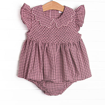 Berry Sweet Gingham Smocked Diaper Set, Purple