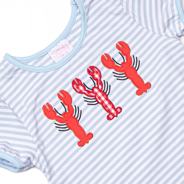 Cape Cod Catch Applique Ruffle Short Set, Blue