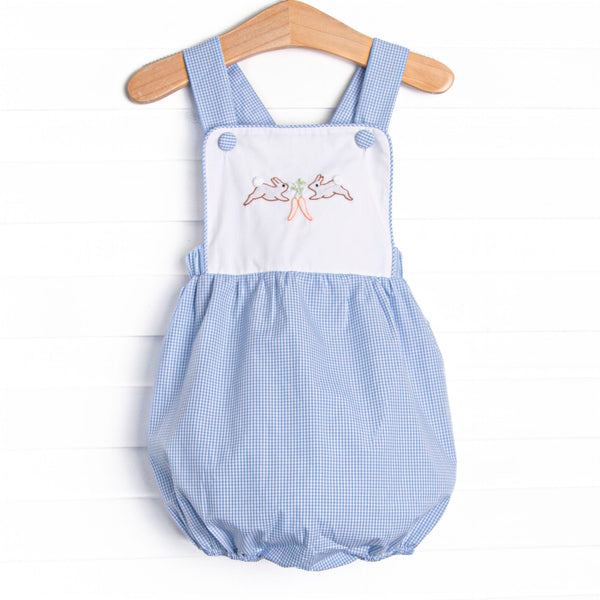 Harvest Hoppers Embroidered Bubble, Blue Gingham