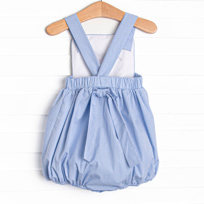 Harvest Hoppers Embroidered Bubble, Blue Gingham