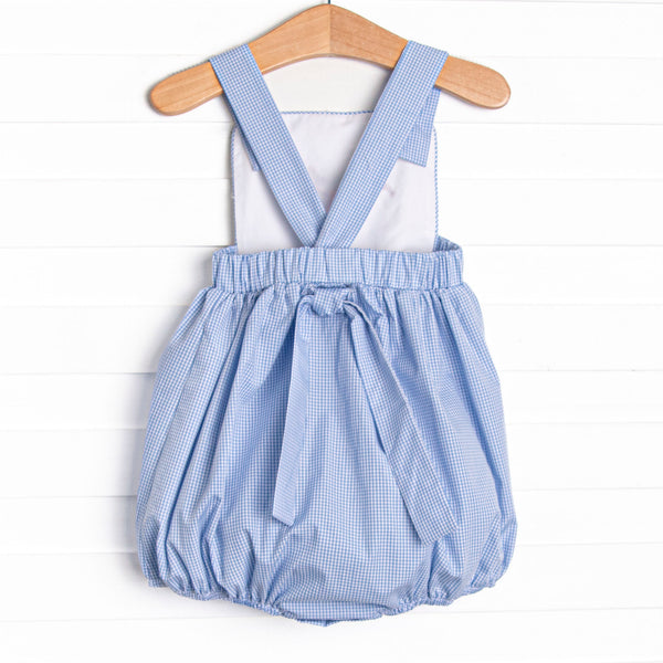 Harvest Hoppers Embroidered Bubble, Blue Gingham