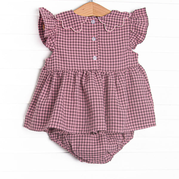 Berry Sweet Gingham Smocked Diaper Set, Purple