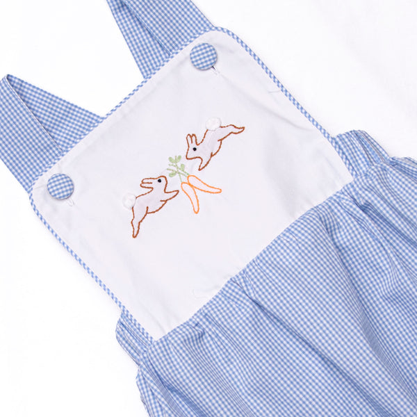 Harvest Hoppers Embroidered Bubble, Blue Gingham