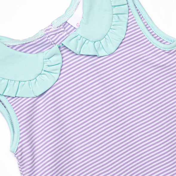 Pippa Ruffle Skirted Bubble, Lavender Stripe