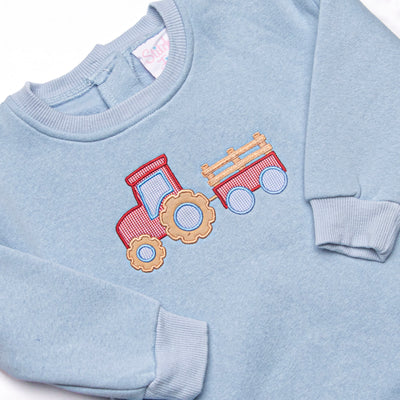 Tilling Tractors Applique Sweatshirt Bubble, Blue