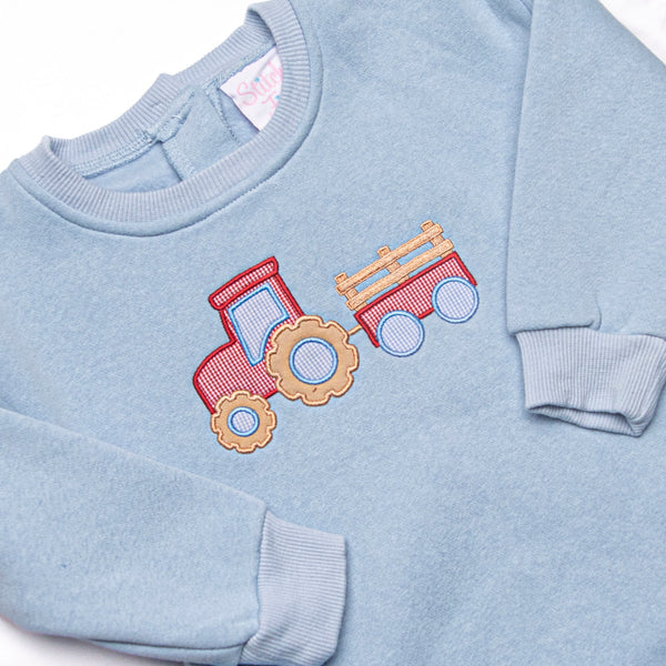 Tilling Tractors Applique Sweatshirt Bubble, Blue