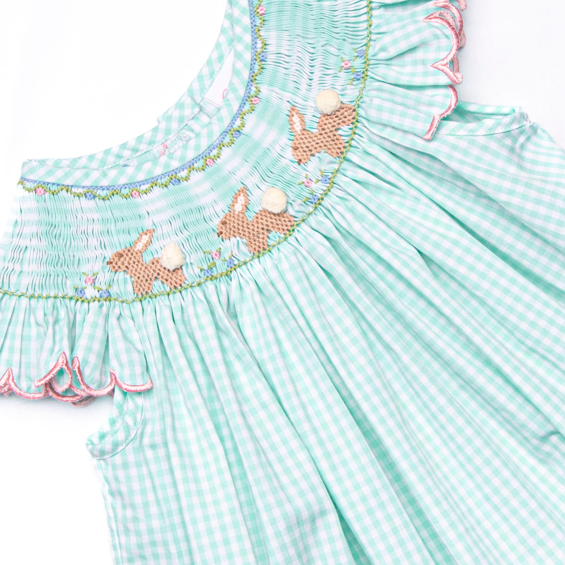 Girl's Snuggle Bunny Scallops Smocked Bishop Dress in Mint Size 8 | Stitchy Fish Girl's Snuggle Bunny Scallops Smocked Bishop Dress in Mint Size 8 | Stitchy Fish