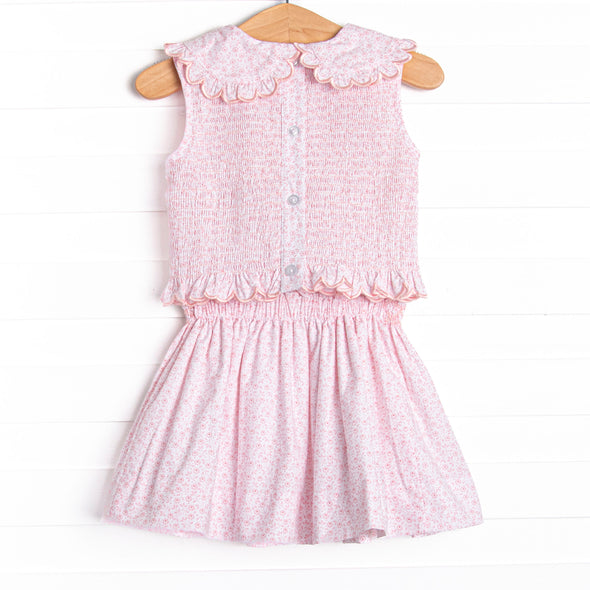 Bleu: Merritt Smocked Skirt Set, Pink
